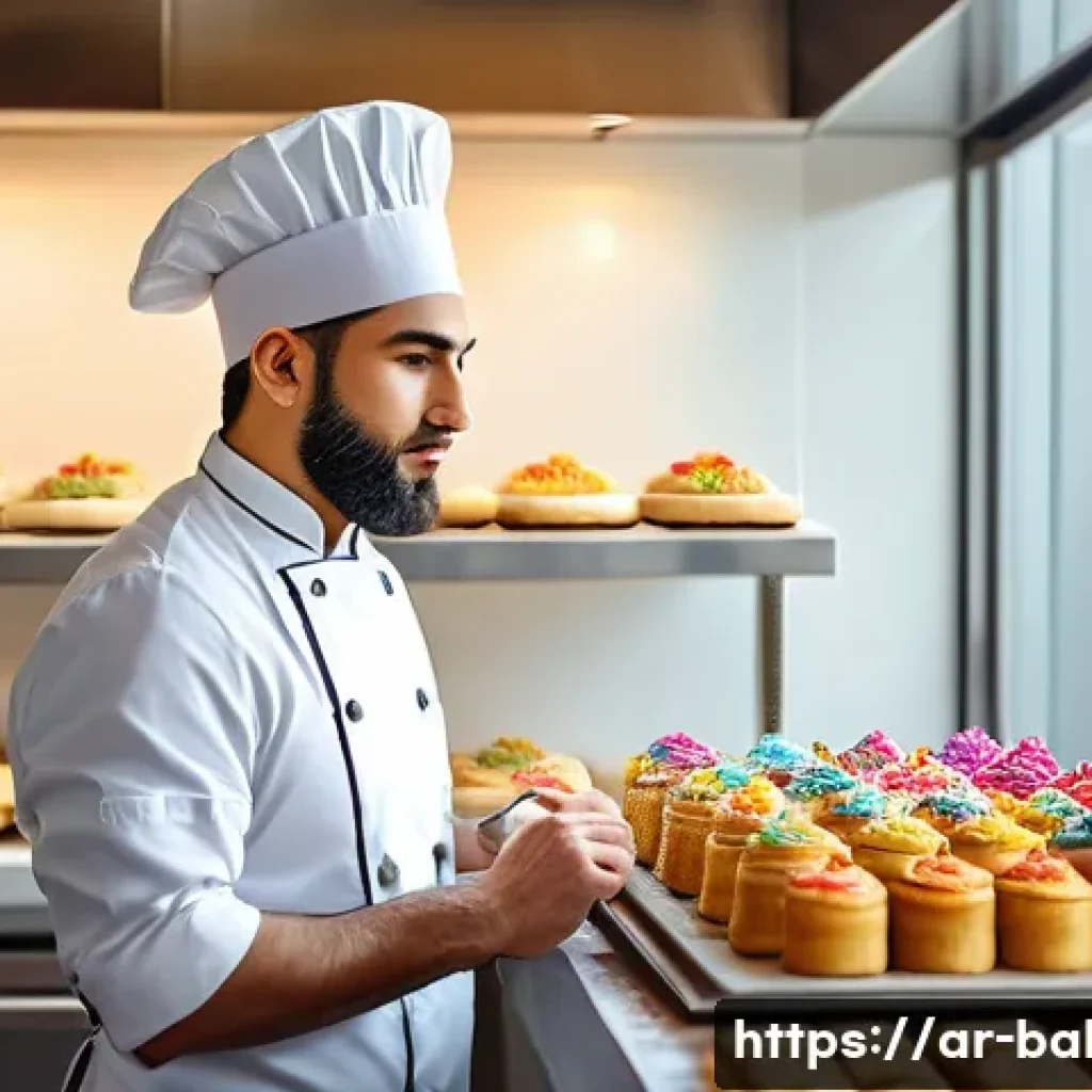 제과제빵 자격증 취득 후 연봉 협상 팁 - A professional Middle Eastern pastry chef in a modern bakery kitchen, wearing clean white chef’s uni...