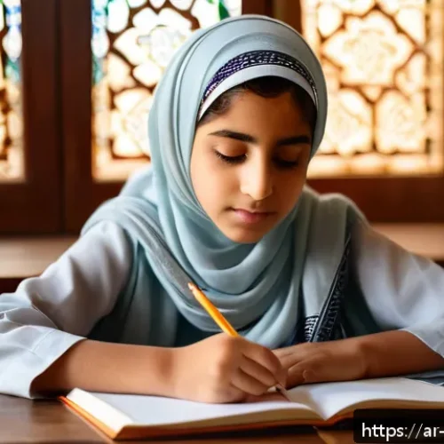 제과제빵 시험 도중 긴장감 극복법 - A serene study room scene featuring a young Middle Eastern student in modest attire sitting calmly a...